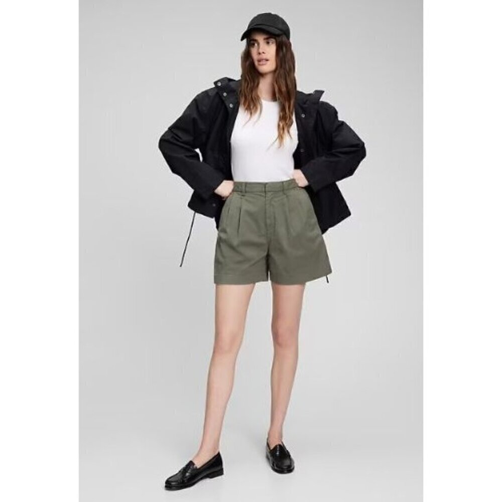 Gap Green High Rise Pleated Khaki Mom Camp Shorts 4